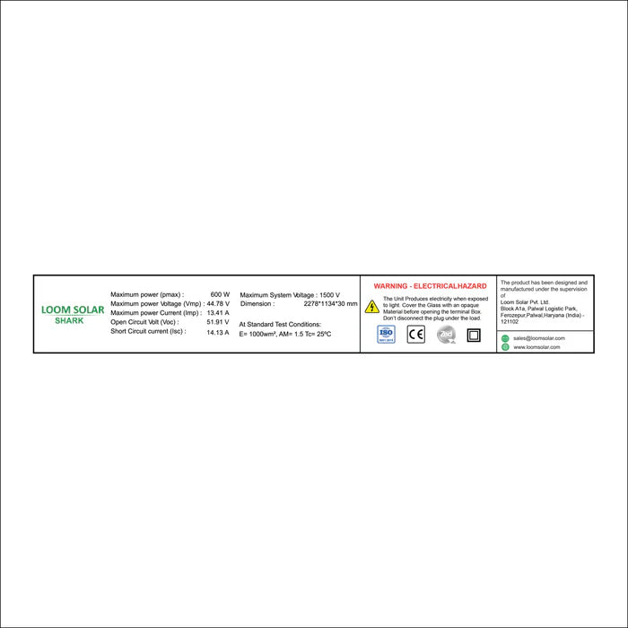 Loom Solar Panel - SHARK 600 Wp  N-Type TOPCon Bifacial 16BB (Pack of 2)