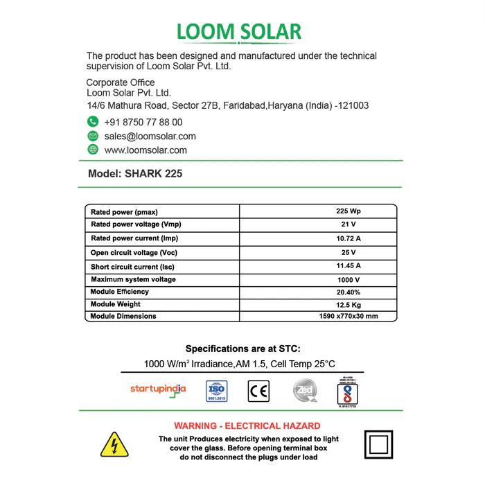 Loom Solar Mono PERC, Half-Cut 225 Wp, 12 V Solar Panel for Inverter Battery Charging