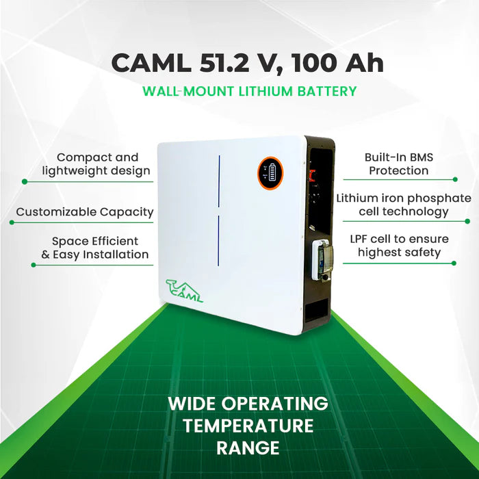 CAML 51.2 V 100 Ah, 5.12 kWh LiFePO4 Battery - Wall Mount