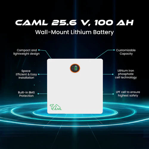 CAML 25.6 V 100 Ah, 2.56 kWh LiFePO4 Wall-Mount - Lithium Battery