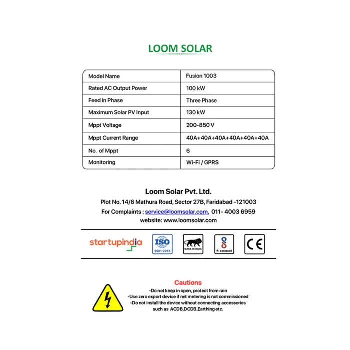 Fusion 100 kw on grid solar inverter