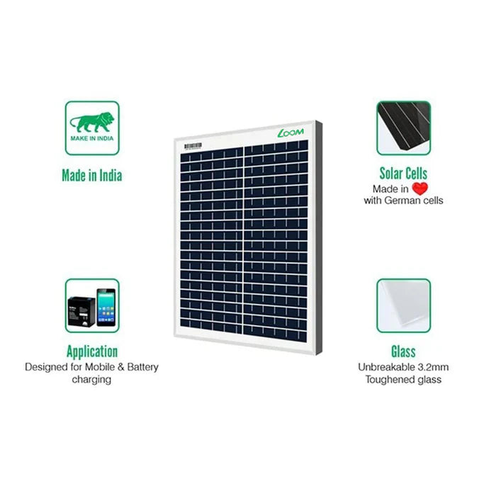 Loom Solar 20 Wp, 12 V PV Module for Small Battery Charging & DIY Projects